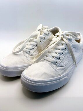 Vans True White Canvas Old Skool Sneakers - Womens 7.5